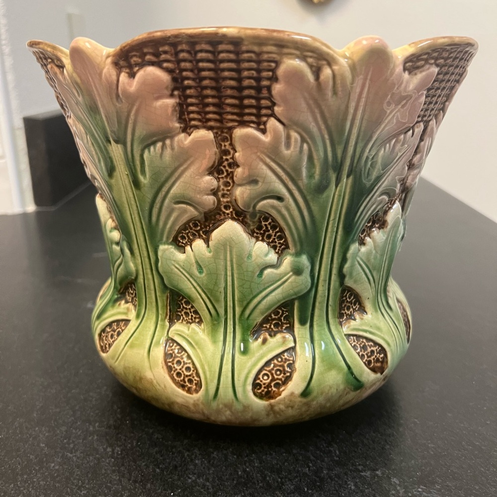 Antique Majolica Cache Pot